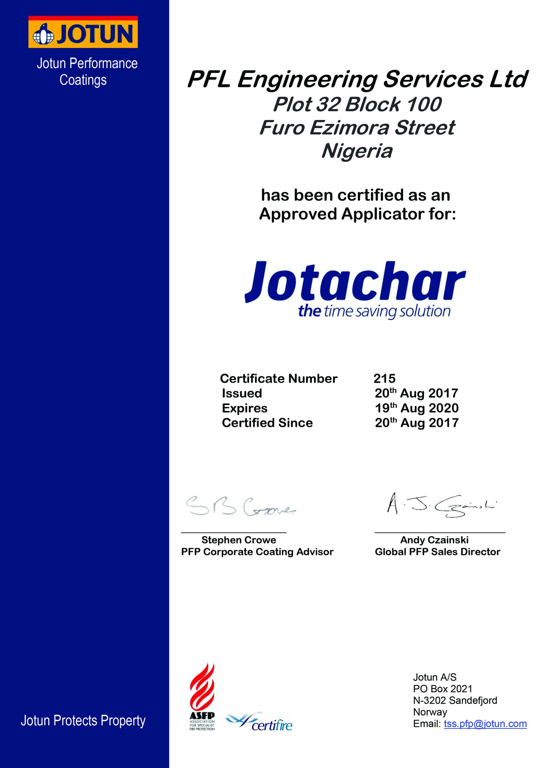 Jotachar Approved Applicator