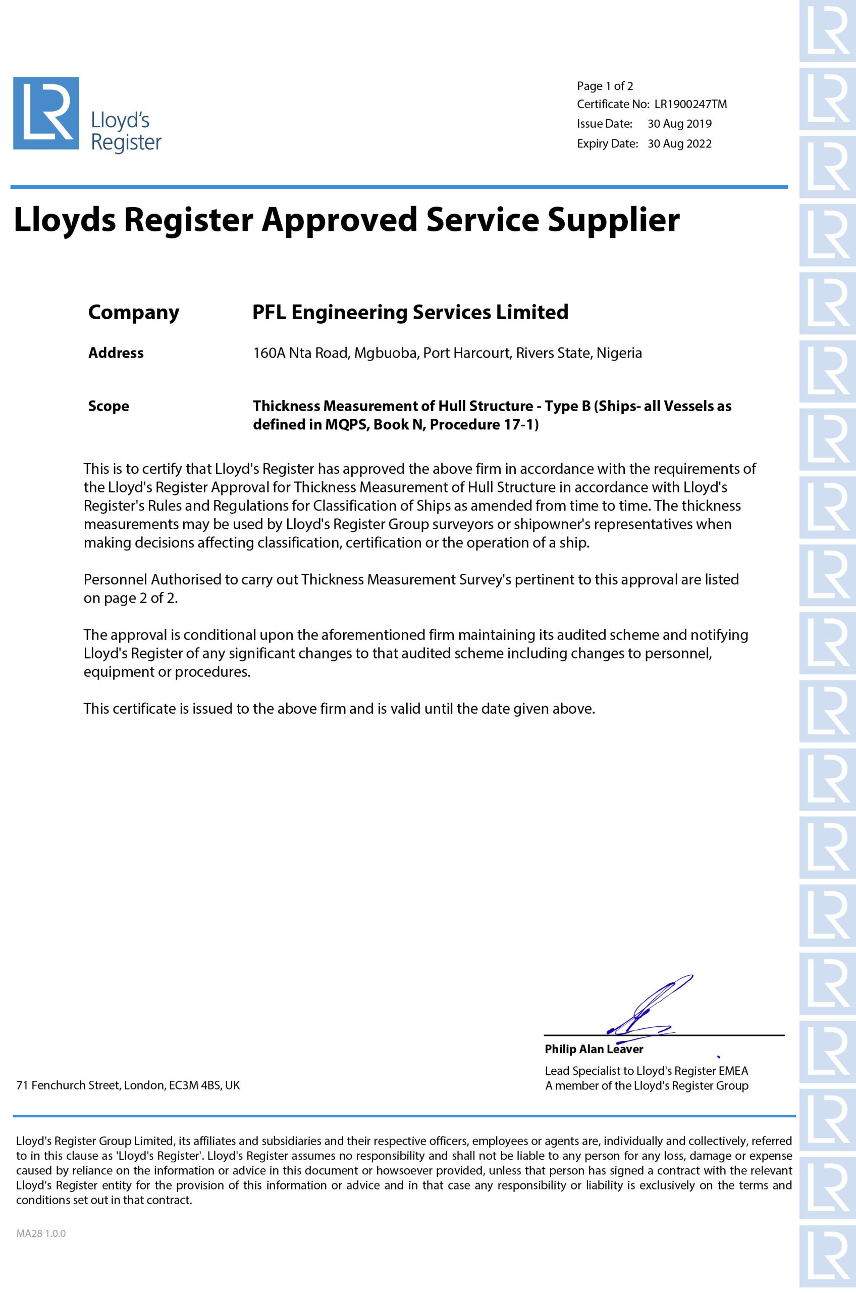 Lloyd\\'s Register Approval